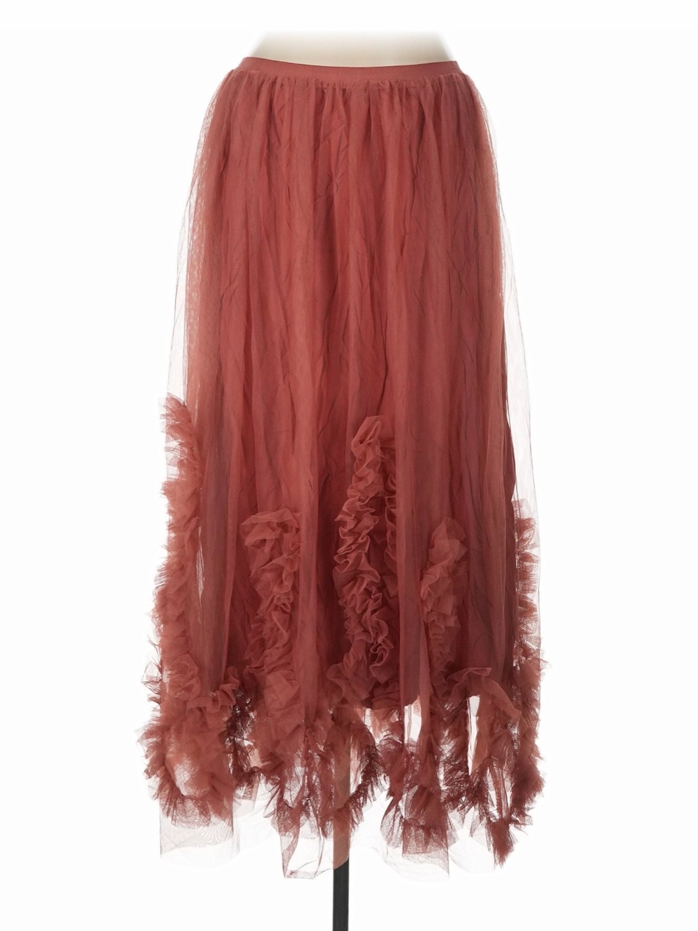 Anthropologie NWT Felicity Ruffled Tulle Midi Skirt Dusty Rose large - Picture 2 of 5